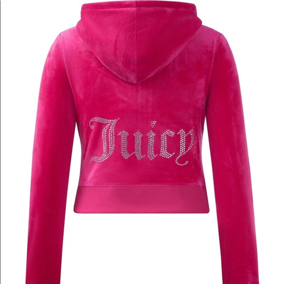 Juicy Couture Tops - Juicy Couture OG BIG BLING VELOUR HOODIE Hot Pink